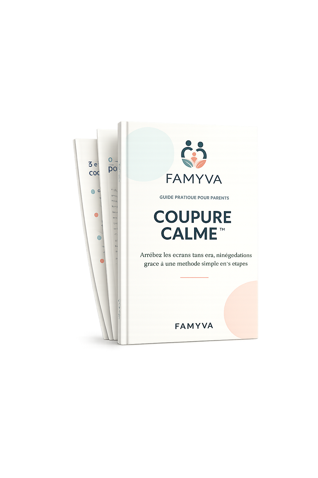 Mockup du guide pratique Coupure Calme™ : livre, version tablette et check-list imprimable